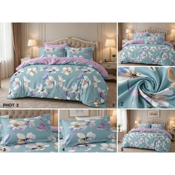 Pościel 200x220 bawełna pastelowe kwiaty – Komplet premium PK671 z PRZEŚCIERADŁEM